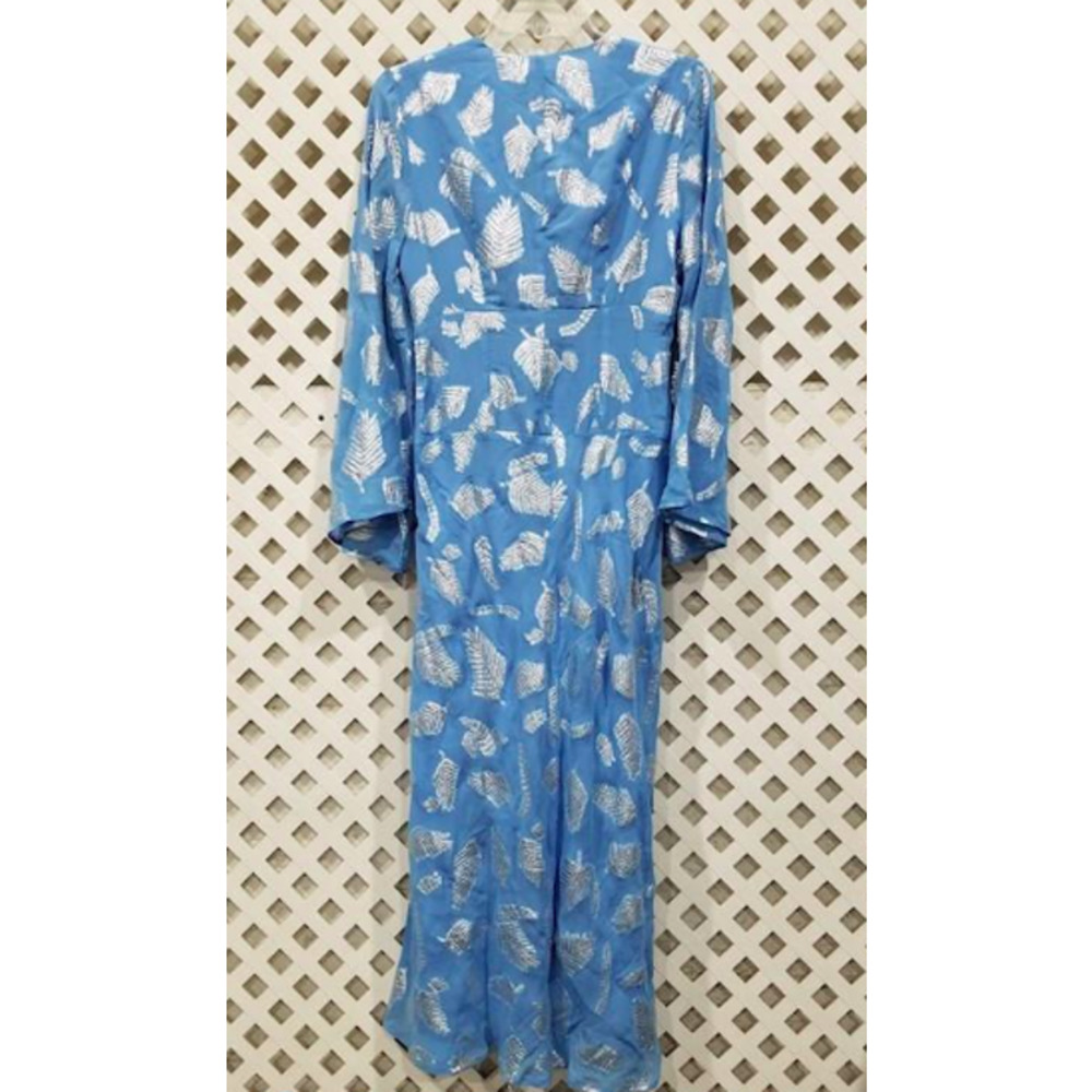 RIXO London Blue Indra Metallic Feather Print Midi Dress - Picture 6 of 12
